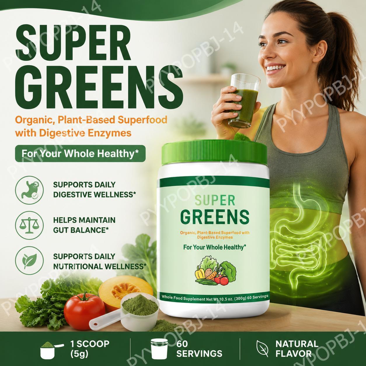 Digestive Enzyme Blend - Органический порошок Super Greens из цельных